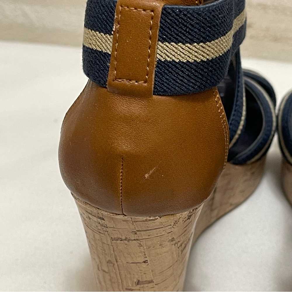 Merona Women's Strappy Blue Fabric Cork Wedge Sandal Open Toe Casual 7.5 - Picture 7 of 13